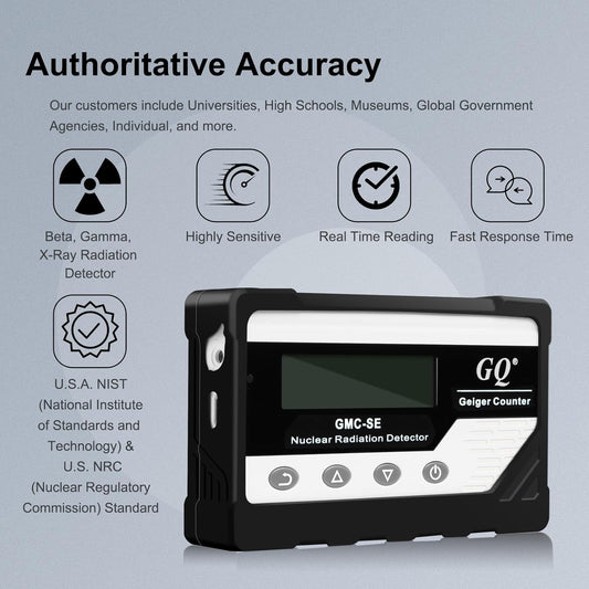 GQ GMC-SE Geiger Counter Radiation Detector Beta Gamma X-ray Portable Radiation Monitor Meter Digital Nuclear Radiation Dosimeter, Automatic Data Recording Device, Drop-Proof Silicone Case (Black)