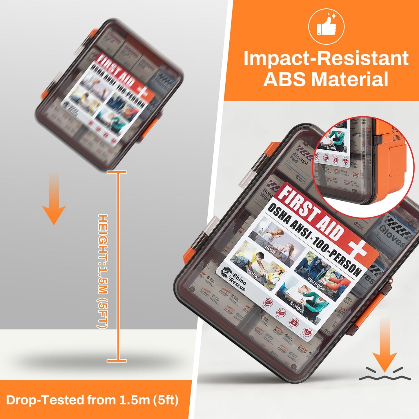 RHINO RESCUE 371 Pieces OSHA All-Purpose First Aid Kit, Home & Office Professional Medical Supplies, Ideal for Emergency, School, Business