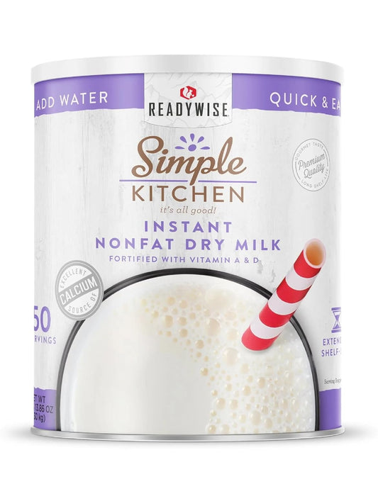 Simple Kitchen Instant Nonfat Dry Milk Powder - 50 Servings #10 Can, Non Fat Powdered Milk Bulk, Dried & Vitamin D Fortified, Daily Use & Emergency Food Long Term Storage, up to 25 Year Shelf Life