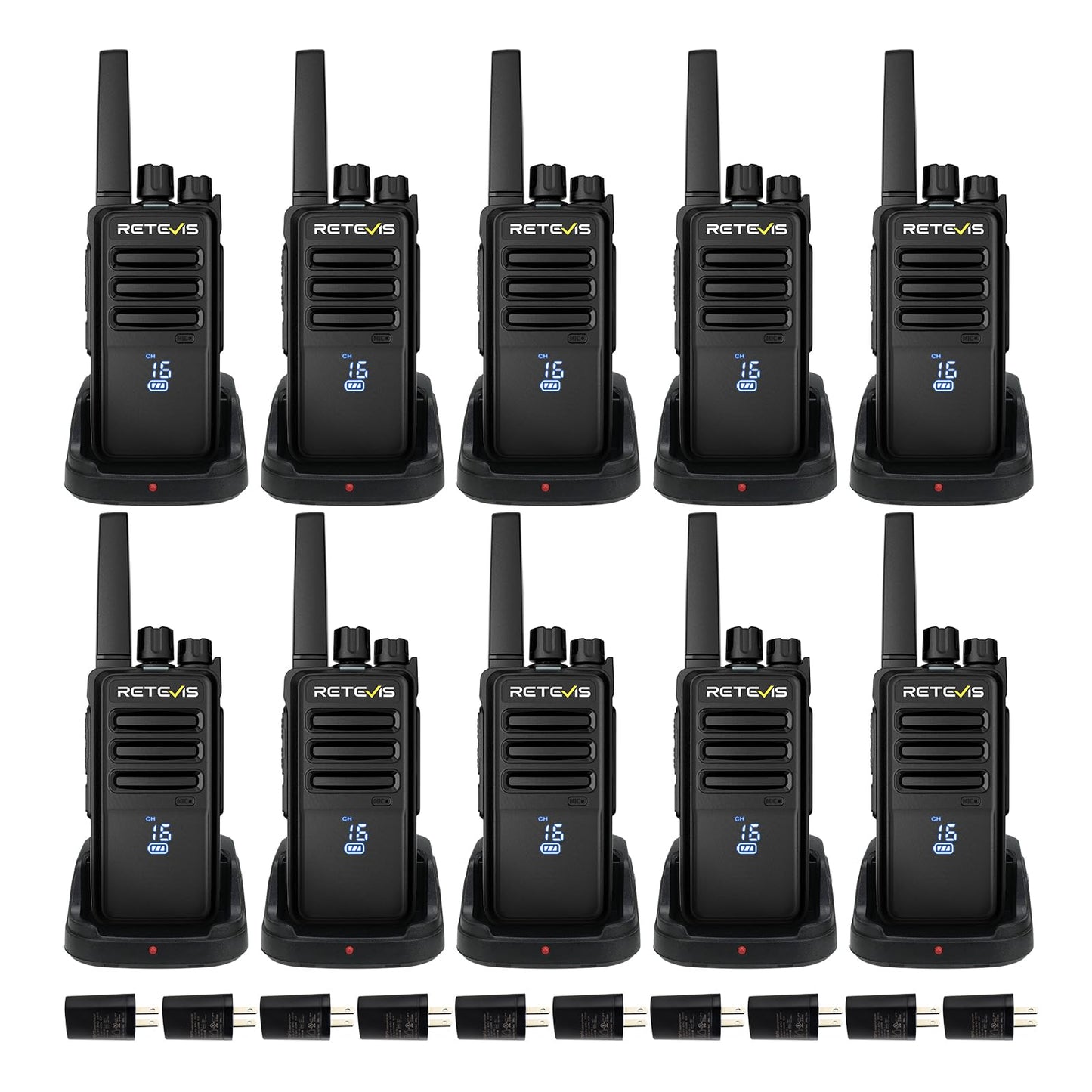 Retevis RT68 Two-Way Radios Long Range, Walkie Talkies for Adults, 2 Way Radio with Earpiece, Walkie Talkie Rechargeable with Charging Base, for Manufacturing Restaurant Business School(10 Pack)
