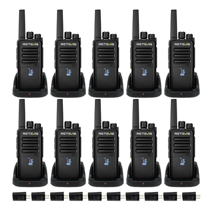 Retevis RT68 Two-Way Radios Long Range, Walkie Talkies for Adults, 2 Way Radio with Earpiece, Walkie Talkie Rechargeable with Charging Base, for Manufacturing Restaurant Business School(10 Pack)