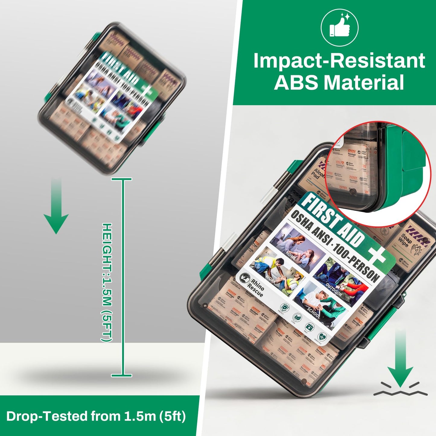 RHINO RESCUE 371 Pieces OSHA All-Purpose First Aid Kit, Home & Office Professional Medical Supplies, Ideal for Emergency, School, Business