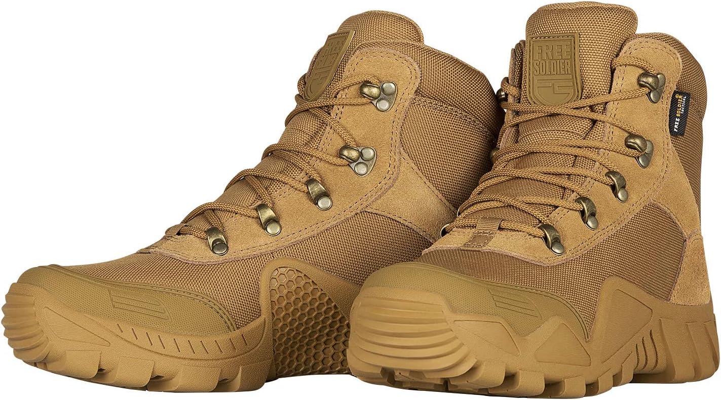 FREE SOLDIER Men's Waterproof Hiking Boots Tactical Work Boots Outdoor Lightweight Military Boots(Brown, US 11.5W)