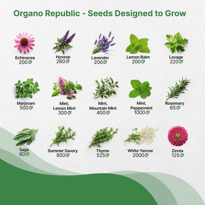 Organo Republic 25 Edible Flower Seeds Variety Pack for Indoor Outdoor Gardening - 8,000+ Non-GMO Heirloom Flower Seeds: Anise, Hyssop, Nasturtium, Pansy, Echinacea, Lavender, Chives & More