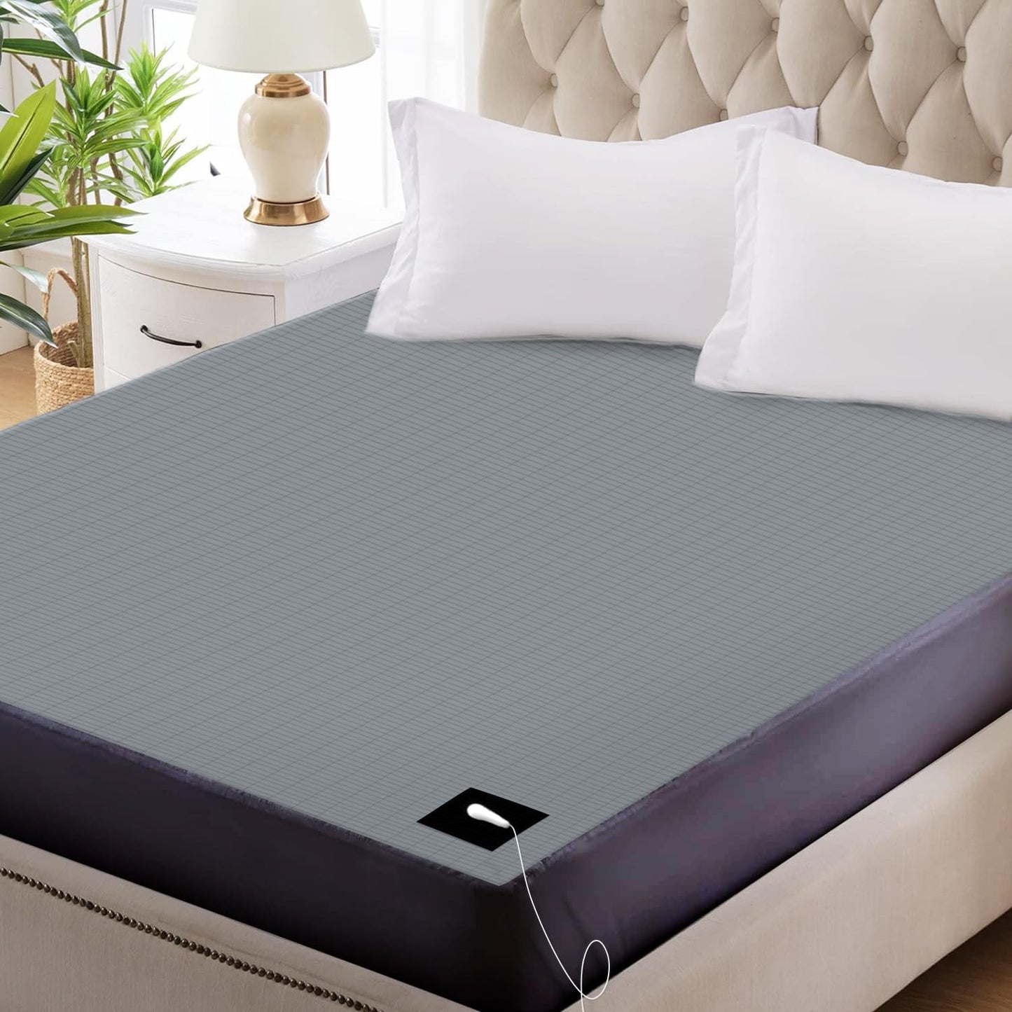 Grounding Mat for Bed, Grey Conductive Grounding Mat Improving Sleep Natural Wellness, Silver Grounding Mat Earthed for Reducing Pain with 15 Feet Grounding Cord (76"*80")