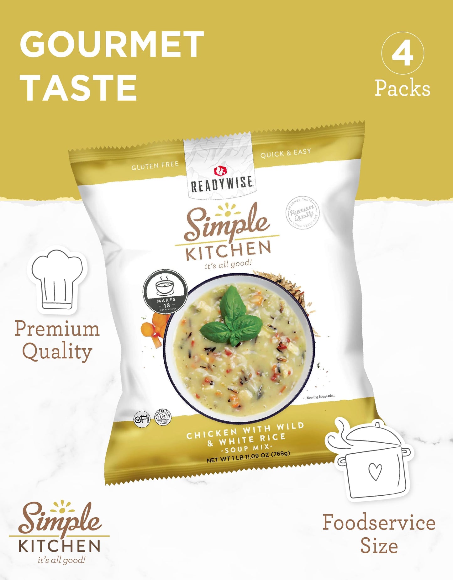 Simple Kitchen Garden Vegetable Soup Mix - 17 Servings for Meal Prep, Gluten Free, Vegetarian, Dehydrated & Freeze Dried Survival Food for Camping Meals, Backpacking & Hiking, Survival Kit, Pack of 4