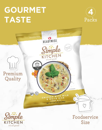 Simple Kitchen Garden Vegetable Soup Mix - 17 Servings for Meal Prep, Gluten Free, Vegetarian, Dehydrated & Freeze Dried Survival Food for Camping Meals, Backpacking & Hiking, Survival Kit, Pack of 4