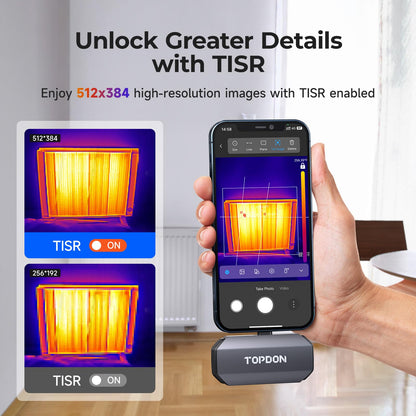 TOPDON TC002C Thermal Camera, 512 x 384 Super Resolution, 256 x 192 IR Resolution, Thermal Imager for iPhone 17/16/15 Series & iPads with Type-C Port, -4°F~1022°F Temp Range, Upgraded Version of TC002