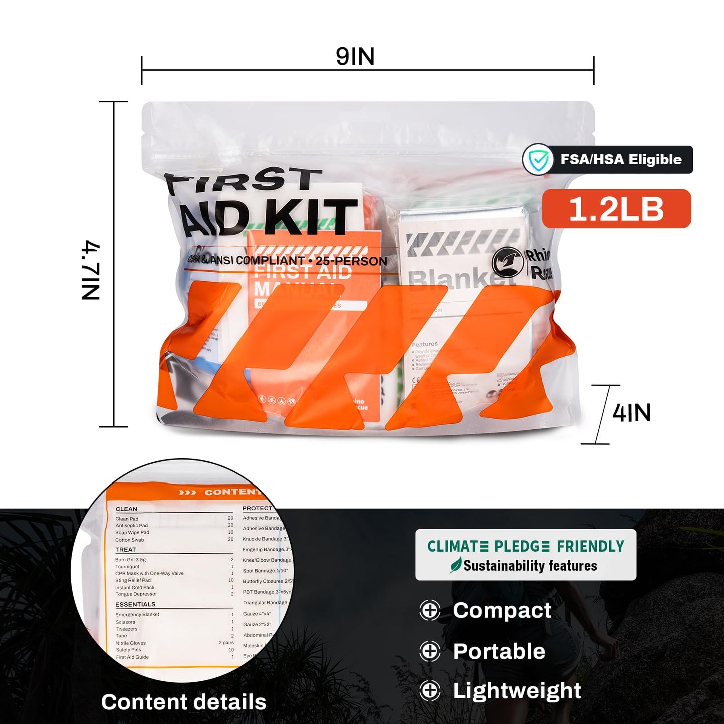 RHINO RESCUE 371 Pieces OSHA All-Purpose First Aid Kit, Home & Office Professional Medical Supplies, Ideal for Emergency, School, Business
