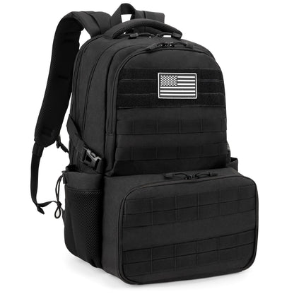 Jueachy Tactical Backpack with Lunch Box for Men: Laptop Compartment Bookbag with lunchbox for Work School for Women Mens Black