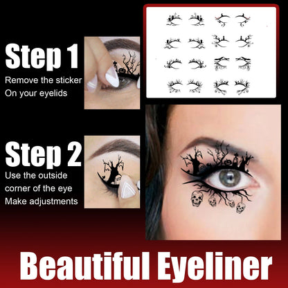 Halloween Eyeliner Patch, Scary Fashion Party Makeup Kit Bat Spider Decorative Eyeliner Eyeshadow Patch