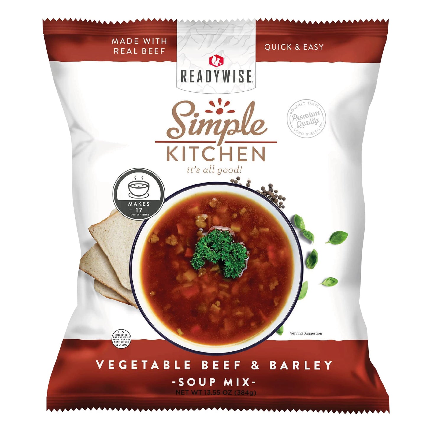 READYWISE - Simple Kitchen, Tomato Basil Soup, 17 Servings, MRE, Gluten Free, & Vegetarian, Food, Soup Mix, for Events, Hiking, Emergency Food Supply, Camping Essentials, or Daily Use, 1 Pack