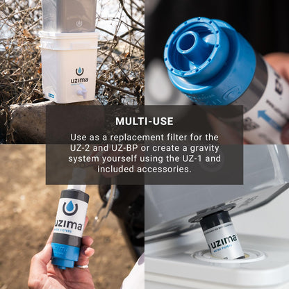 Uzima UZ-1 Water Filter Cartridge Replacement | Gravity Water Filter for UZ-2, UZ-BP, D-Prep | 0.1 Micron Standalone Purifier for Emergency, Survival, Camping, Bug Out Bag