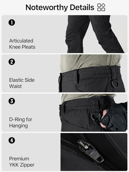 FREE SOLDIER Men's Water Resistant Pants Relaxed Fit Tactical Cargo Work Pants with Multi Pocket (Black 34W/34L)