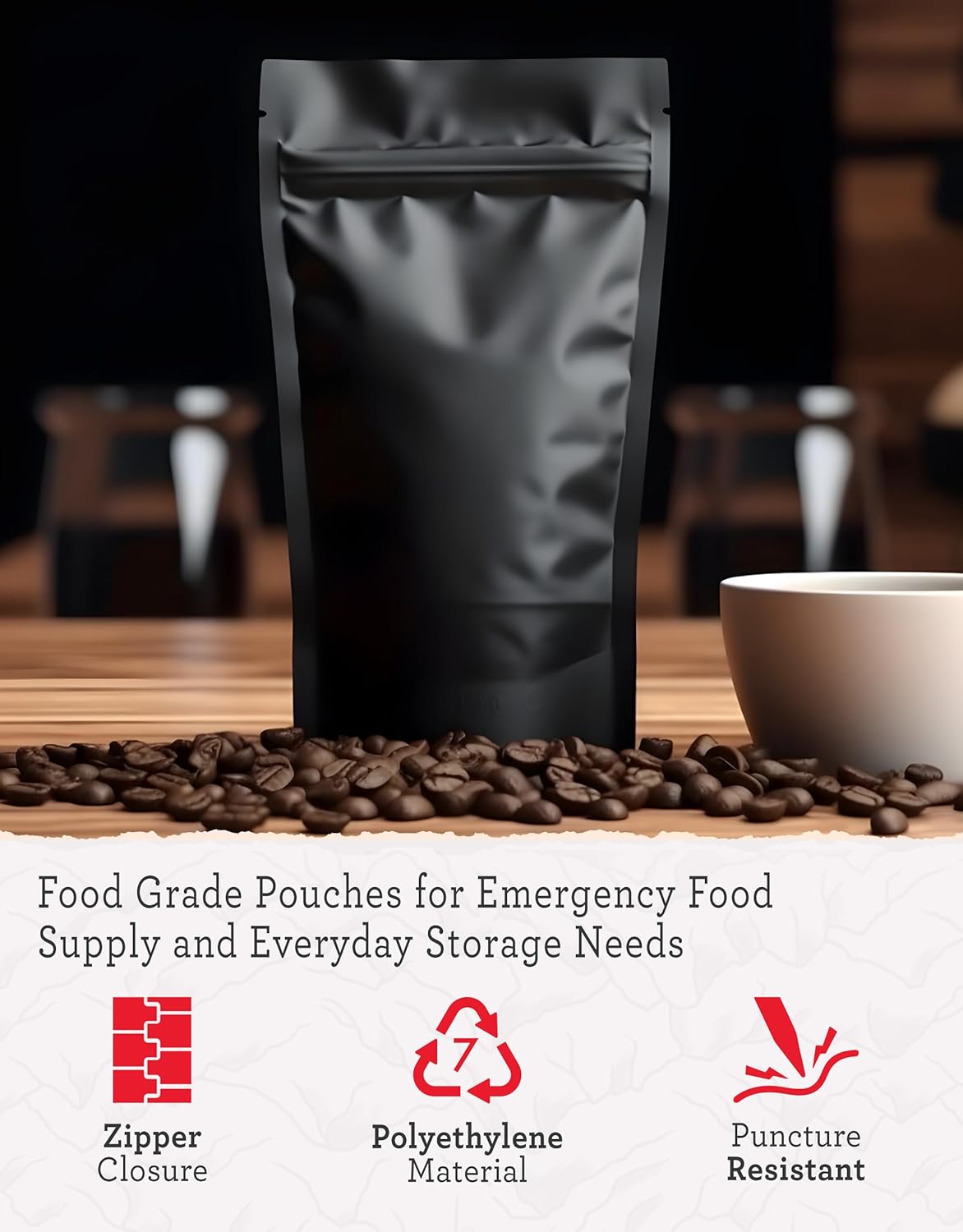 READYWISE - Mylar Bags, Large, Black, 100 Pieces, 16 Ounce, Mylar Bags, Ideal for Food Storage, Long Term Food Supply, Up to 25 Years, Resealable, Smell Proof Bag, 11"x6.75x3"