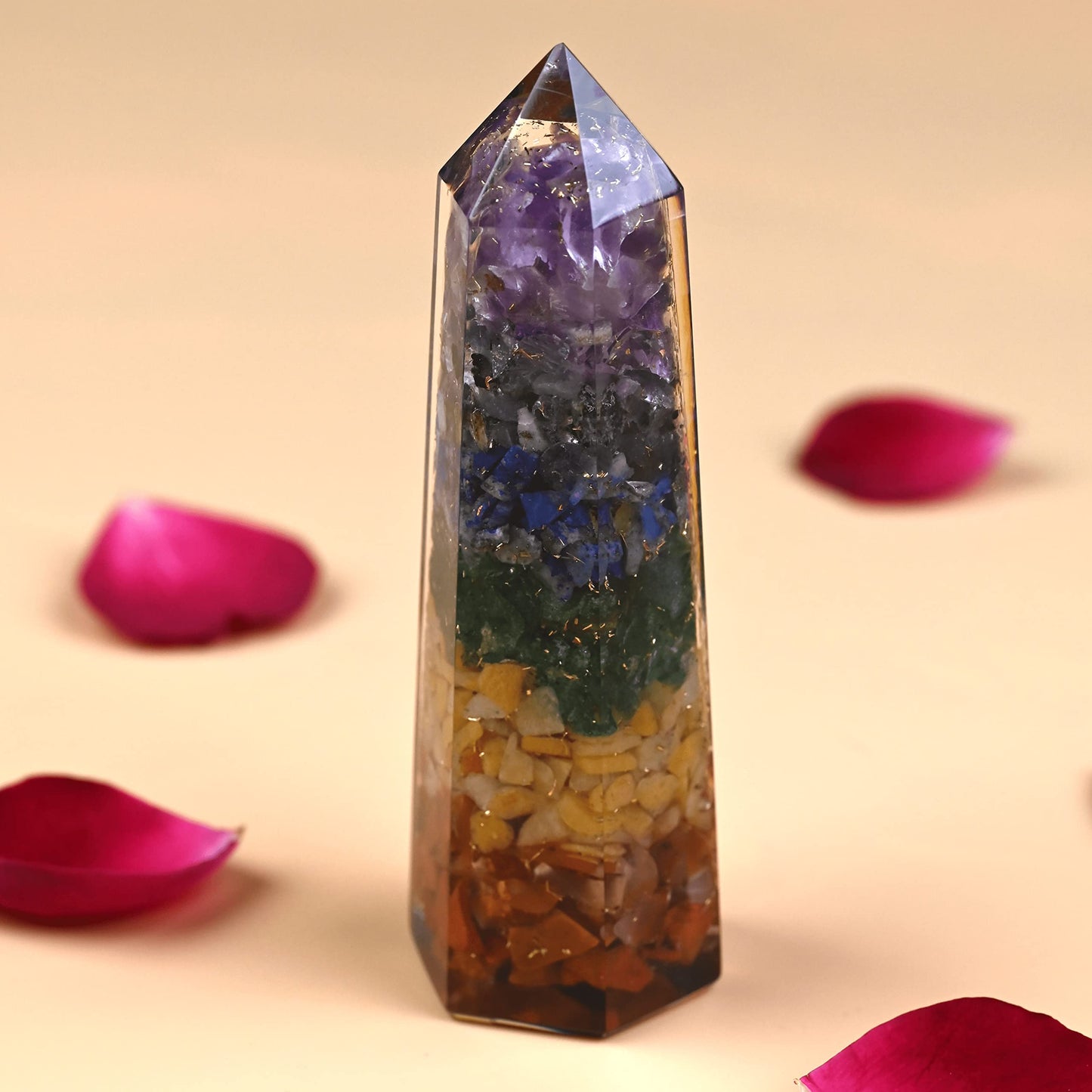 Labradorite Crystal Orgonite Tower - for Throat Chakra | Promotes Inner Reflection, Emotional Growth & Increased Focus (7 Chakra)