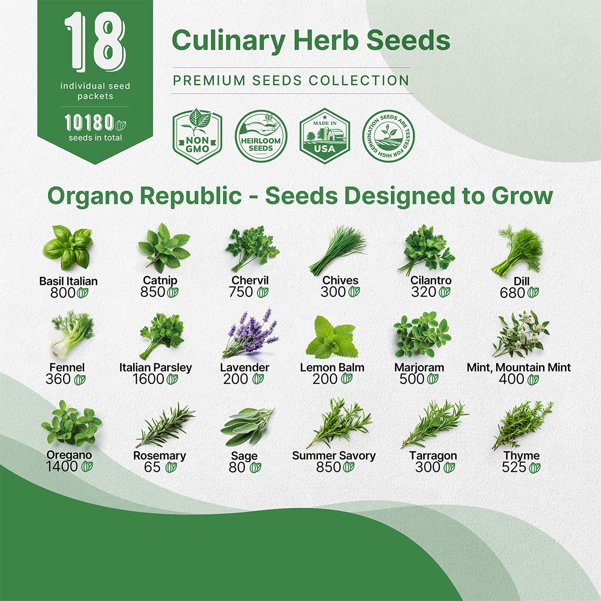 25 Most Popular Herb Seeds Variety Pack - 11,700 Non-GMO Heirloom Seeds for Planting Herbs in Individual Seed Packets for Hydroponic, Indoor & Outdoor Gardening