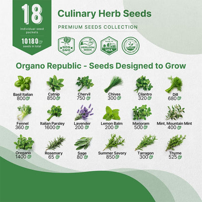 25 Most Popular Herb Seeds Variety Pack - 11,700 Non-GMO Heirloom Seeds for Planting Herbs in Individual Seed Packets for Hydroponic, Indoor & Outdoor Gardening