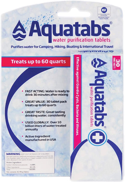 Aquatabs Water Purification Tablets (397mg, 100 Pack). Water Filtration System for Camping, Boating, Emergency Water, Survival Kit, and Marine. Easy-to-Use Water Purifier Treatment.