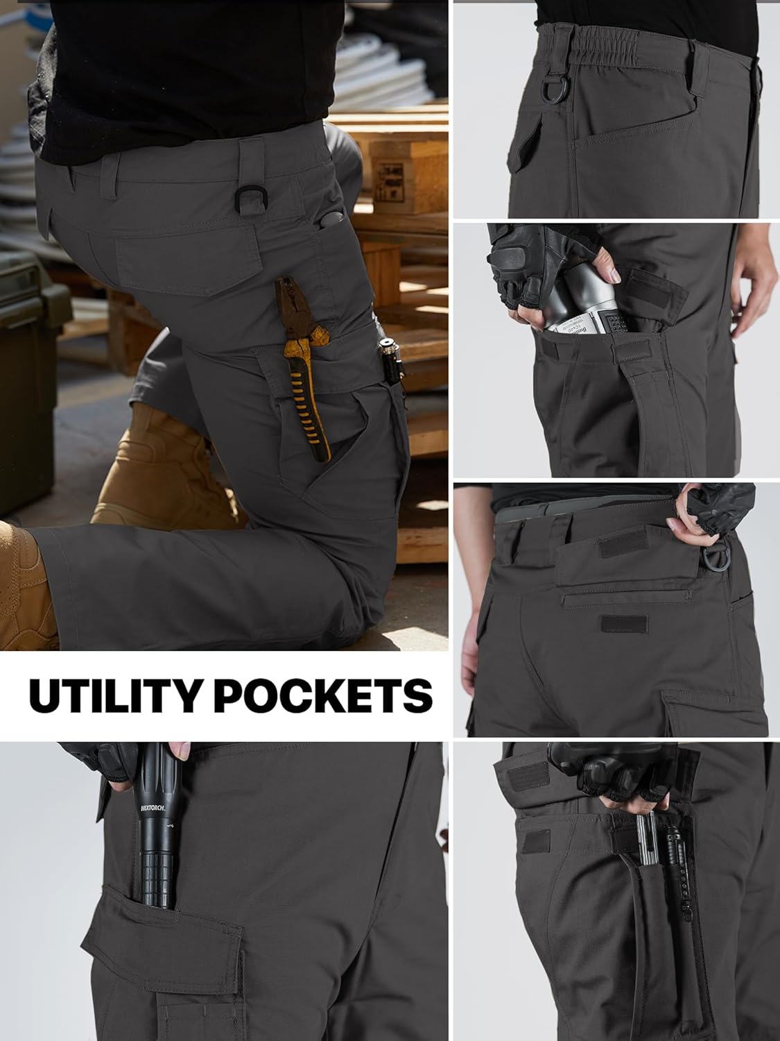 FREE SOLDIER Men's Water Resistant Pants Relaxed Fit Tactical Cargo Work Pants with Multi Pocket