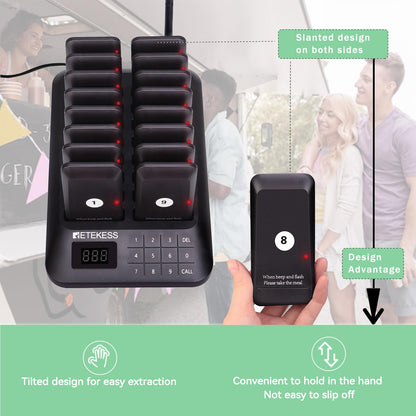 Retekess TD157 Restaurant Pager System, Pagers for Restaurants,984ft Long Range, 16 Pagers and Beepers for Food Truck, Bars, Food Court, No Vibration Mode