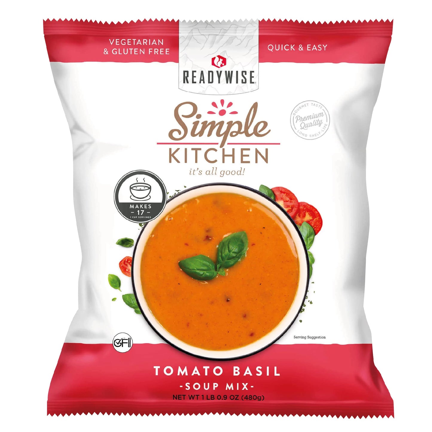READYWISE - Simple Kitchen, Tomato Basil Soup, 17 Servings, MRE, Gluten Free, & Vegetarian, Food, Soup Mix, for Events, Hiking, Emergency Food Supply, Camping Essentials, or Daily Use, 1 Pack