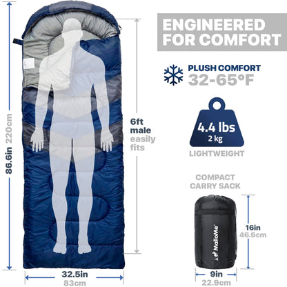MalloMe Sleeping Bags for Adults Cold Weather & Warm - Backpacking Camping Sleeping Bag for Kids 10-12, Girls, Boys - Lightweight Compact Camping Essentials Gear Accessories Hiking Sleep Must Haves