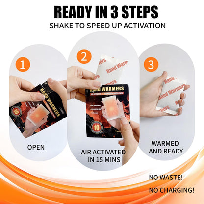 Hand Warmers Disposable - Up to 15 Hours of Heat - 50/100/200 Pack Super Long Lasting Air Activated Warmers, All Natural, Portable for Body, Hands & Toes - Odorless Hot Warmer Heater for Outdoor Sport