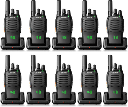 Retevis H-777 2 Way Radios, Walkie Talkies for Adults, Rechargeable Long Range Two Way Radio, Shock Resistant, Short Antenna for Business Education(10 Pack)
