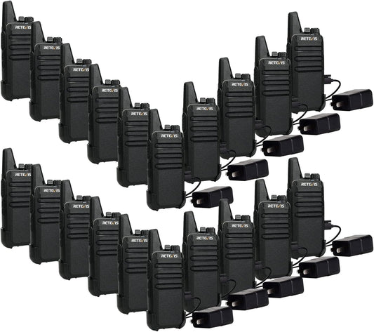 Retevis RT22 Walkie Talkies Mini, Rechargeable Two Way Radio Long Range, 2 Way Radio Small, Portable VOX, for Business Commercial Work School Church Restaurant (20 Pack,Black)