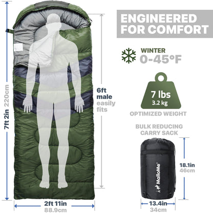 MalloMe Sleeping Bags for Adults Cold Weather & Warm - Backpacking Camping Sleeping Bag for Kids 10-12, Girls, Boys - Lightweight Compact Camping Essentials Gear Accessories Hiking Sleep Must Haves