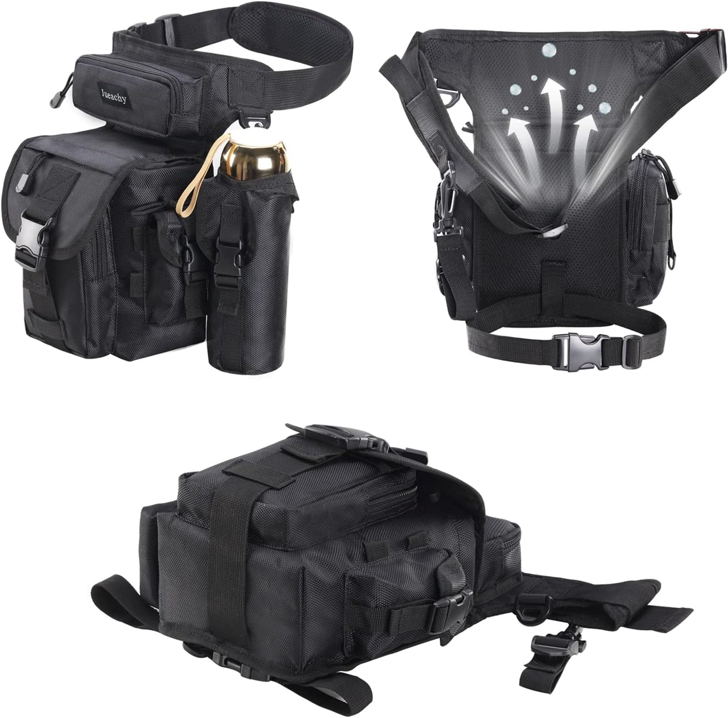 Jueachy Tactical Backpack(Black)+Drop Leg Bag(Black)
