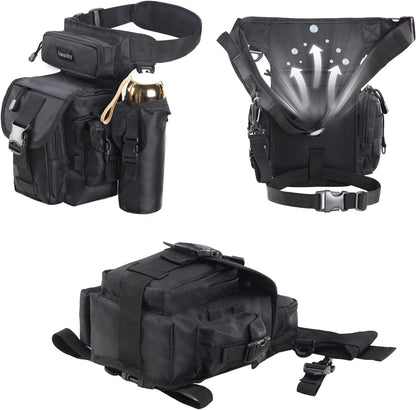 Jueachy Tactical Backpack(Black)+Drop Leg Bag(Black)