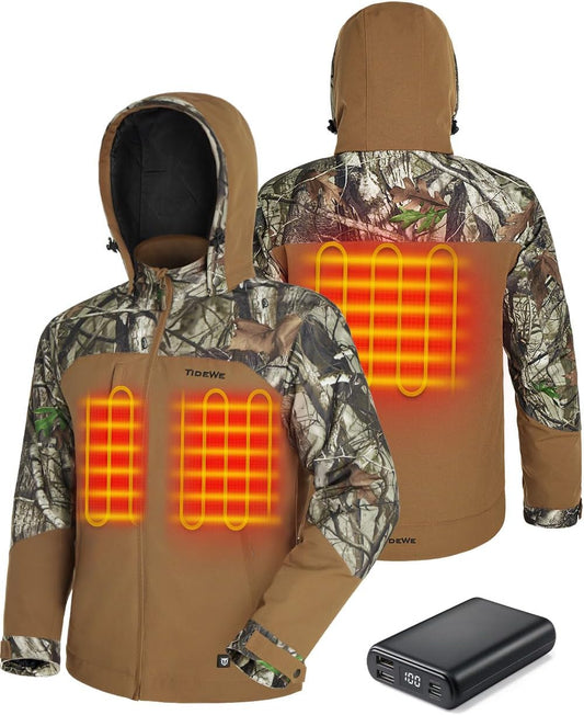 TIDEWE Heated Jackets for Men with Battery Pack, 180G Insulation Work Jackets, Water-resistant Coat (Black, Brown, S-XXXL)