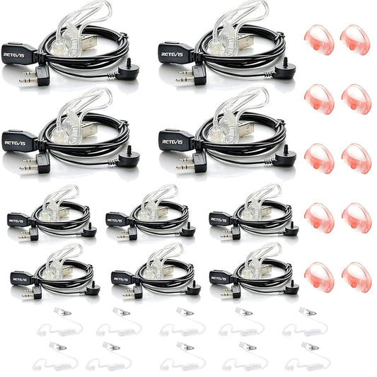 Case of 10, Retevis Walkie Talkies Earpiece with Mic 2 Pin Acoustic Tube Headset, for RT22 RT21 RT68 H777, Compatible with Pxton Baofeng BF-888S BF-T26 Kenwood walkie talkie, Two Way Radio Earpiece