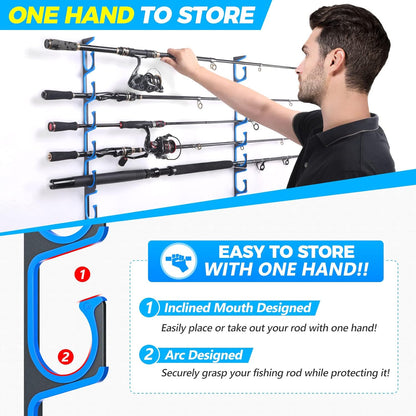 PLUSINNO H5 Horizontal And WH5 Fishing Rod/Pole Holders for Garage,Wall or Ceiling Mounted Fishing Rod Rack
