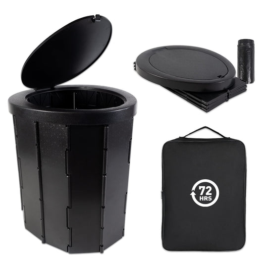 72 HRS Portable Collapsible Camp Toilet - Extra Large, Lightweight & Sturdy (With 12 Toilet Bags)