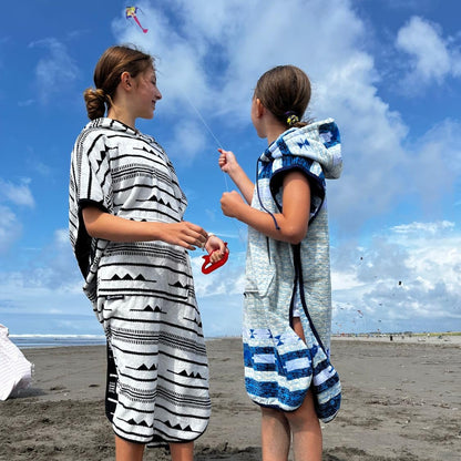 Arcturus Surf Poncho | Hooded Changing Towel & Cover-Up | 100% Cotton Velour | 2-in-1 Design Converts Your Poncho to a Beach Towel (Blackies, Kids)