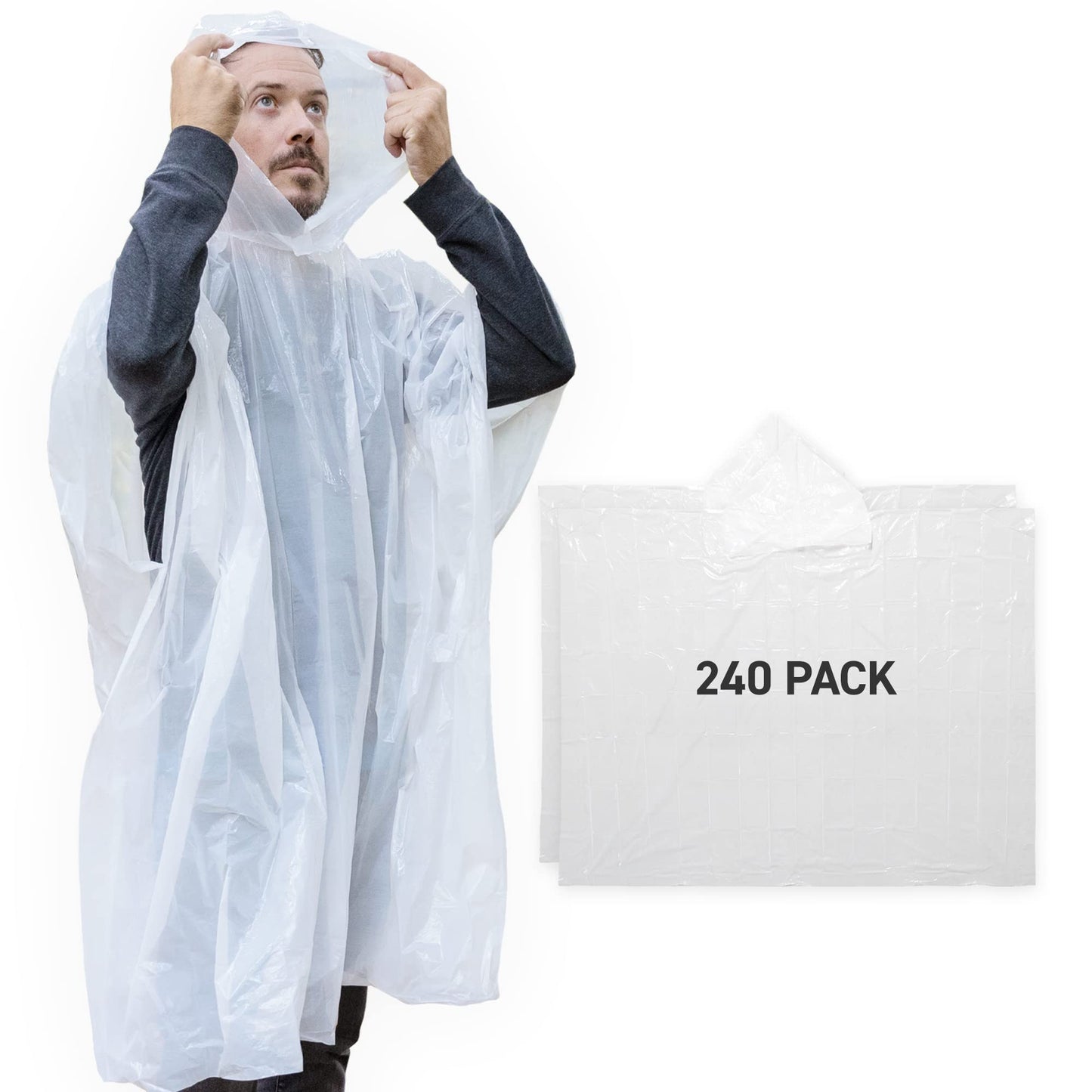 72 HRS Disposable Hooded Rain Poncho - Emergency Disposable Rain Poncho with Hood for Adults