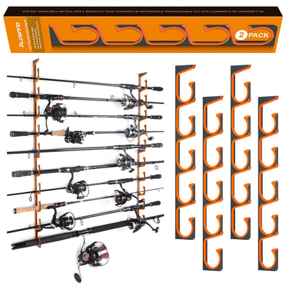 PLUSINNO H5 Horizontal Fishing Rod/Pole Holders for Garage, Wall or Ceiling Mounted Fishing Rod Rack, Aviation Aluminum Fishing Holder Holds up to 5/10/20 Rod or Combos Fishing Gear and Gifts for Men