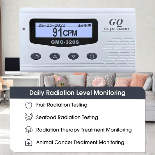 Bundle of 1 GQ GMC-320S Geiger Counter Nuclear Radiation Detector Dosimeter Beta Gamma X-ray Portable Radiation Monitor Meter USA Product and United Nuclear Geiger Counter Test Card