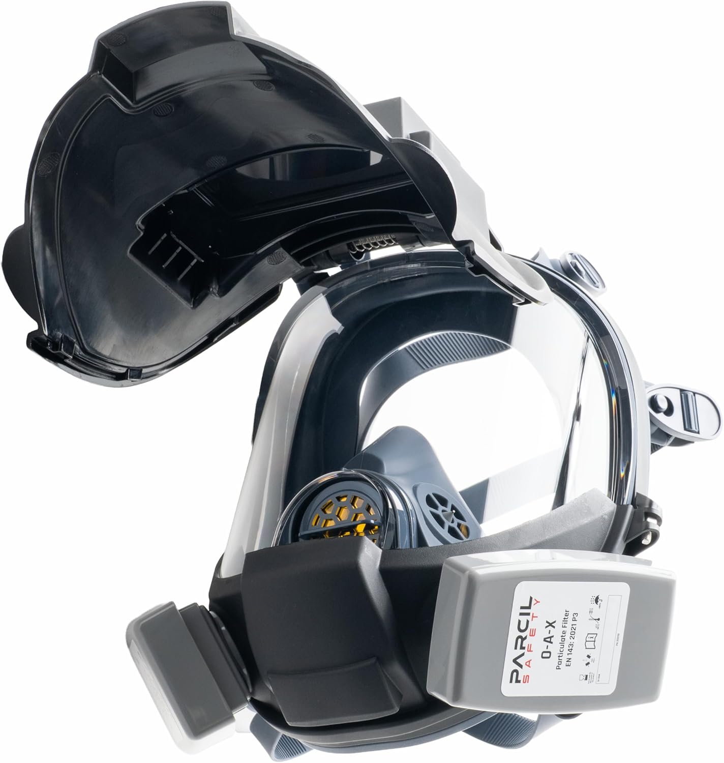 WF-100 Full-Face Welding Respirator - Gas Mask Welding Hood with Dual P3 Cartridges - 99.9% Particulate, Organic Vapor, Acidic Gas Filtration