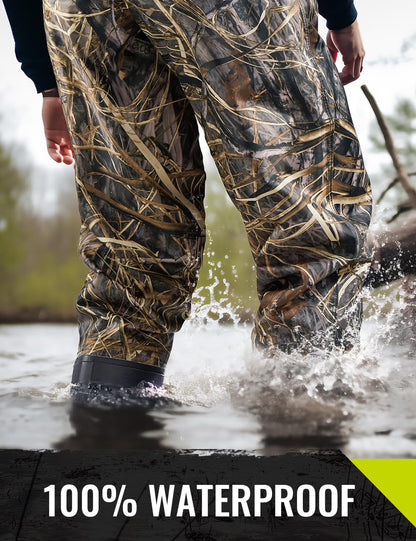 TIDEWE Bootfoot Chest Wader, 2-Ply Nylon/PVC Waterproof Fishing Hunting Waders with Boot Hanger for Men Women Green Brown