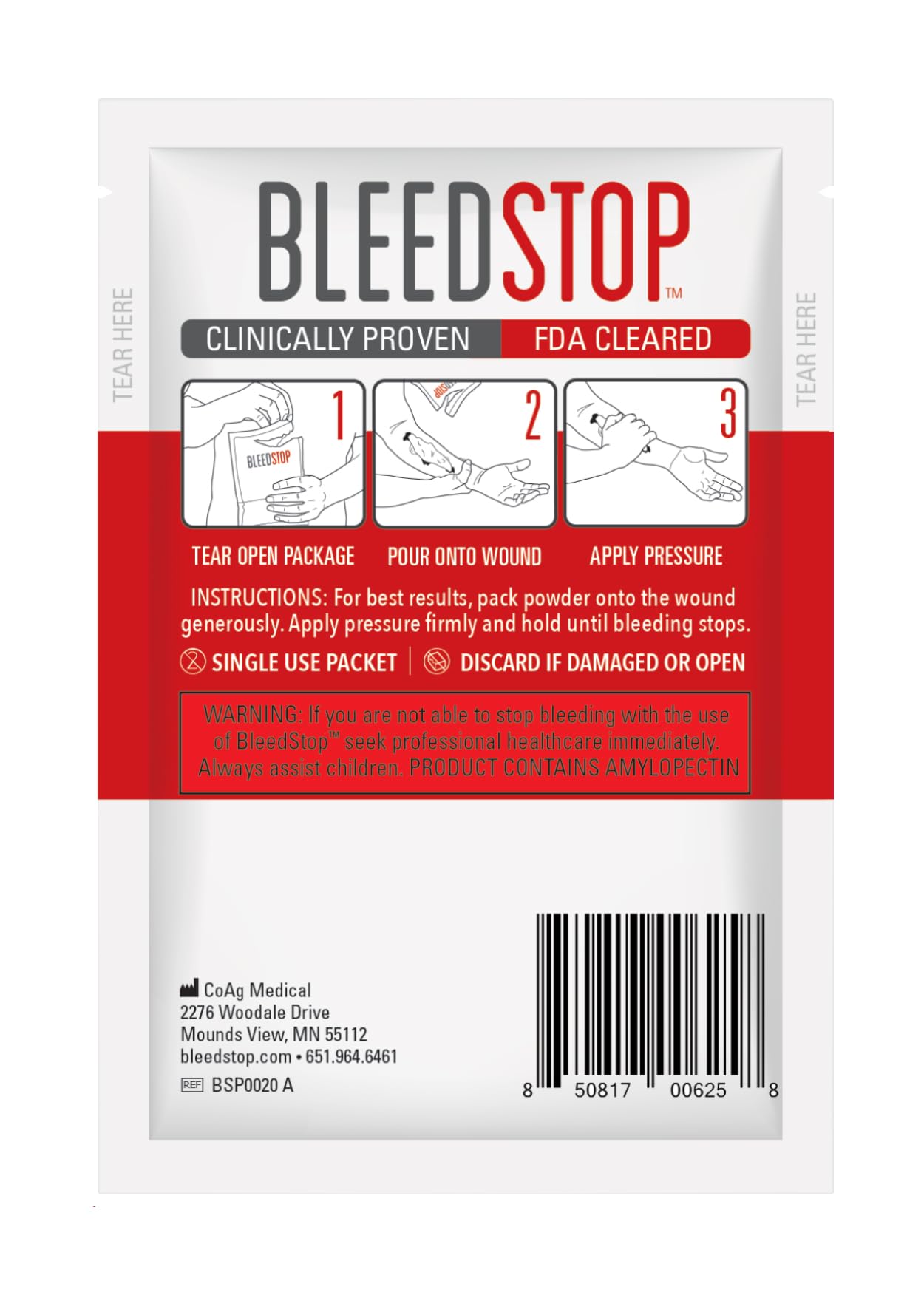 BleedStop™ First Aid Powder for Blood Clotting, Trauma Kit, Blood Thinner Patients, Camping Safety, and Survival Equipment for Moderate to Severe Bleeding Wounds or Nosebleeds - 4 (15g) Pouches