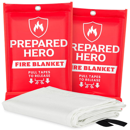 Prepared Hero Emergency Fire Blanket - 2 Pack - Fire Suppression for Kitchen, 40” x 40” Fiberglass Fire Blanket for Home