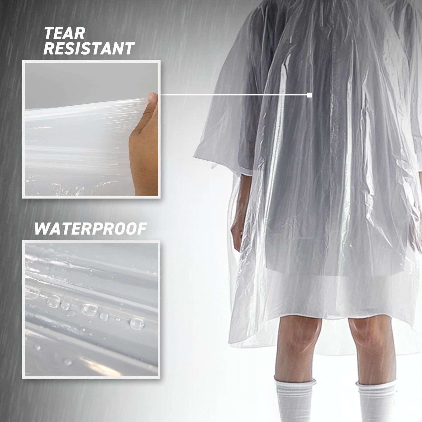 72 HRS Disposable Hooded Rain Poncho - Emergency Disposable Rain Poncho with Hood for Adults