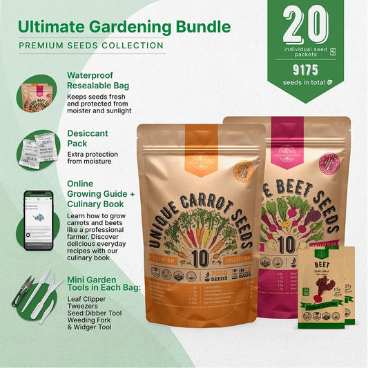 Organo Republic 10 Carrot & 10 Beet Seeds Variety Pack Bundle, 9,175+ Non-GMO Heirloom Garden Seeds for Planting Root Vegetables for Indoor & Outdoor Gardening