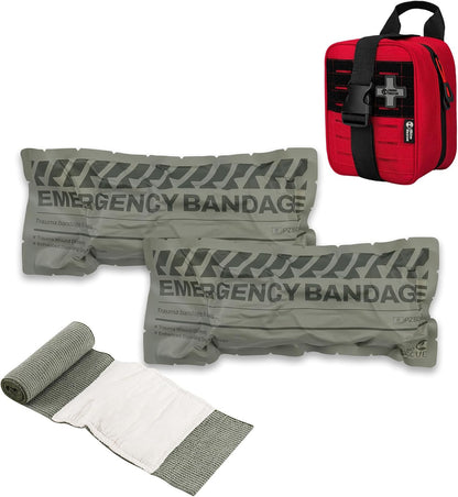 RHINO RESCUE 6" Israeli Style Emergency Bandage + IFAK Trauma Kit with C-A-T Tourniquet for Wound Care (BSC, Red)
