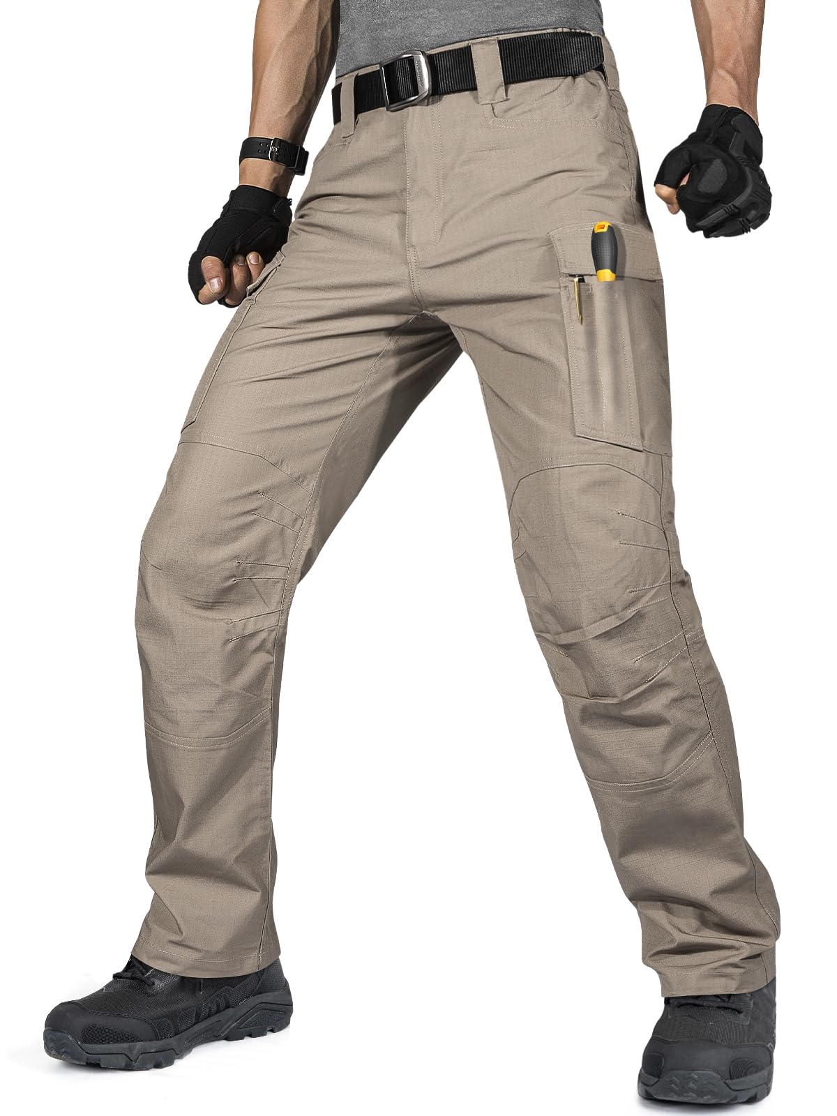 FREE SOLDIER Men's Tactical Pants Water Resistant Ripstop Cargo Work Lightweight EDC Hiking Pants with Multi Pockets