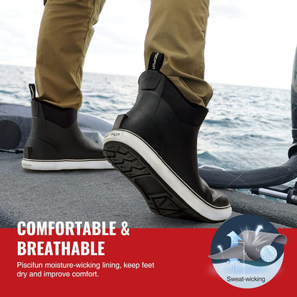 Piscifun Men’ s Deck Boots, Waterproof Fishing Rain Boots, Anti-Slip Rubber Boots with Breathable Neoprene Lining